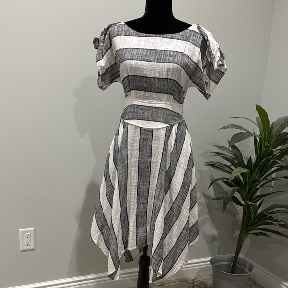 Eva Franco Asymmetrical Dress in Black and White Stripes